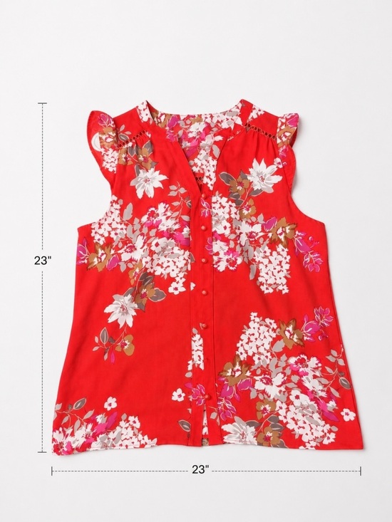 Tops - Women’s' Red Floral Button-Front Top